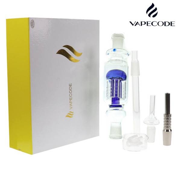  Nectar Collector Kit VapeCode 8 Arm Tree Perc with Titanium / Quartz 14mm Nail - Blue 