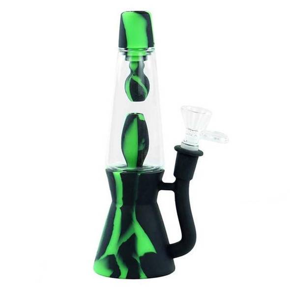  8" Silicone and Glass Hybrid Lava Lamp Water Pipe - Black and Green 