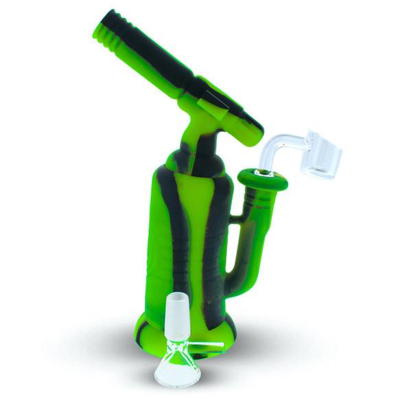  7.5" Torch Silicone Bong / Silicone Rig - Black & Green 