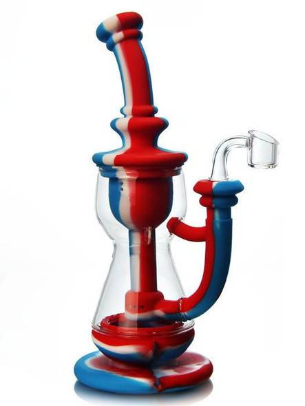  10" Silicone Incycler Dab Rig Water Pipe - Red, White & Blue 