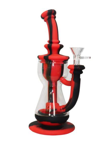  10" Silicone Incycler Dab Rig Water Pipe - Red & Black 