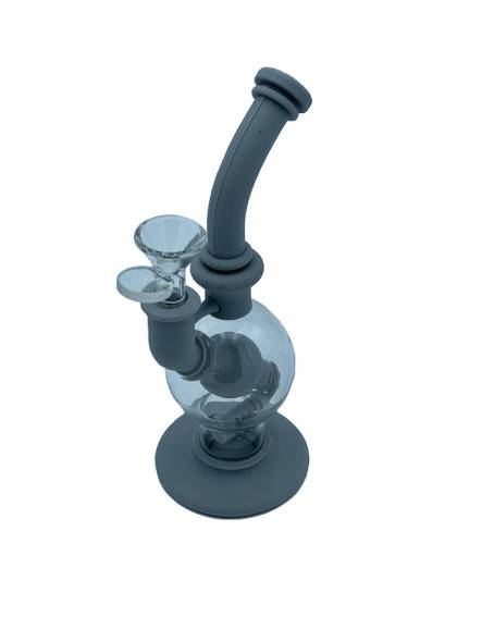  7.5" Silicone Glass Hybrid Sphere Water Pipe - Gray 