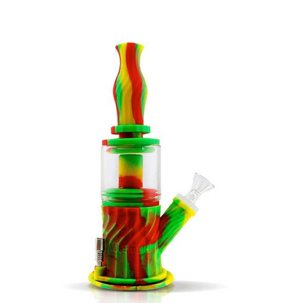  9.3" Silicone Glass 4 in 1 Double Percolator Water Pipe - Rasta 