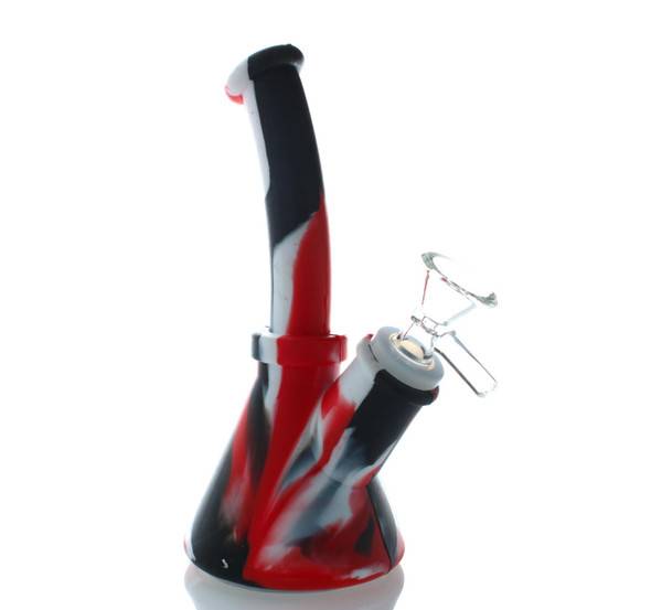  6.5" Waxmaid Hobee S Mini: Black and Red - Silicone Beaker Bong 