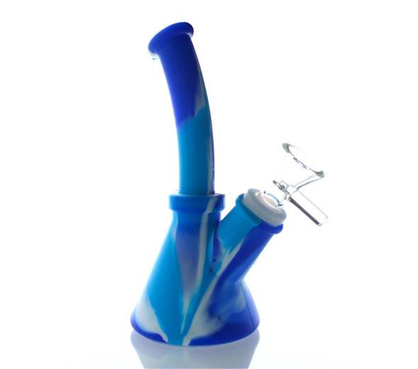  7" Silicone Blue and White Beaker Bottom Bong 