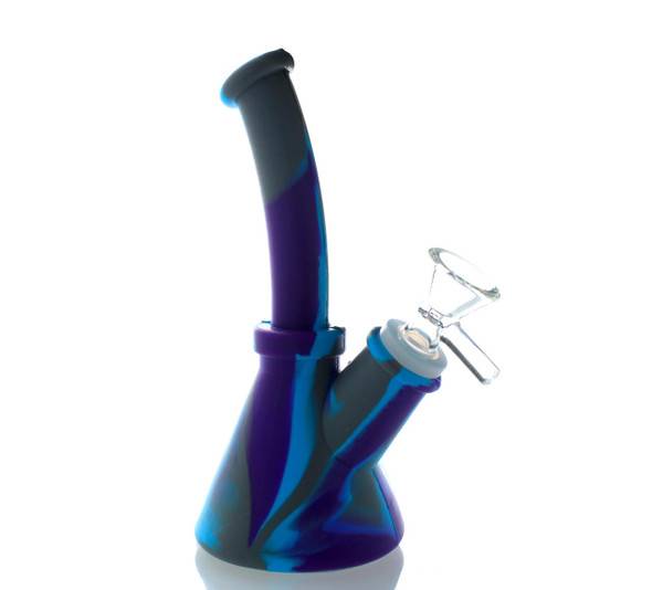  7" Silicone Purple, Gray, & Blue Beaker Bottom Bong 