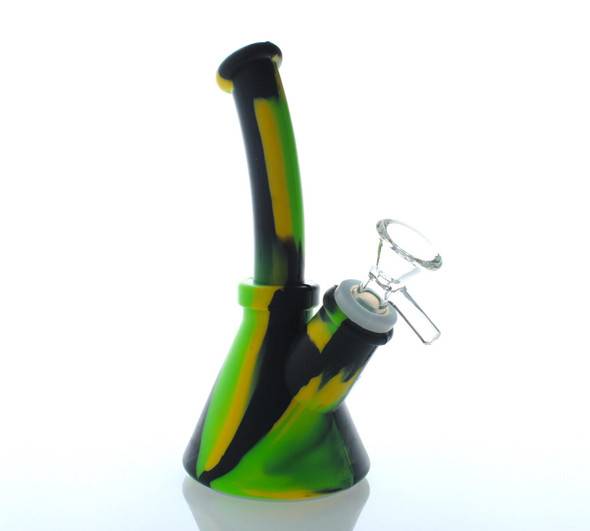  7" Silicone Yellow, Black, & Green Beaker Bottom Bong 