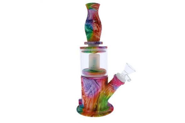 VapeBrat 10" 4 in 1 Silicone Glass Hybrid Water Pipe, Nectar Collector, & Mini Rig Tie Dye Swirl 