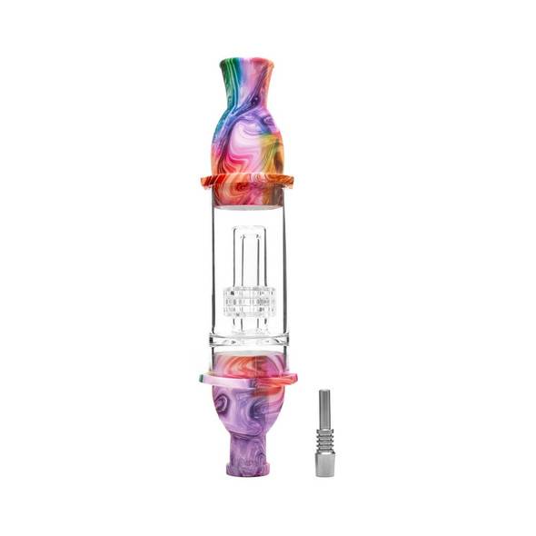  8" Silicone Glass Hybrid Nectar Collector with Matrix Perc & 10mm Nail - Tie Dye Swirl 