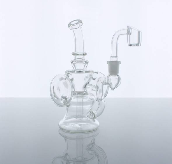  6" Mini Donut Recycler Dab Rig Clear Glass with 10mm Male 90 Degree 16mm Dia Banger 