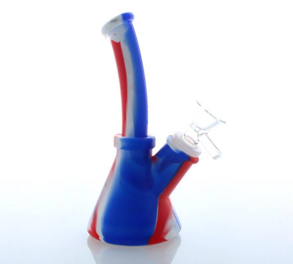  7" Silicone Red, White, & Blue Beaker Bottom Bong 