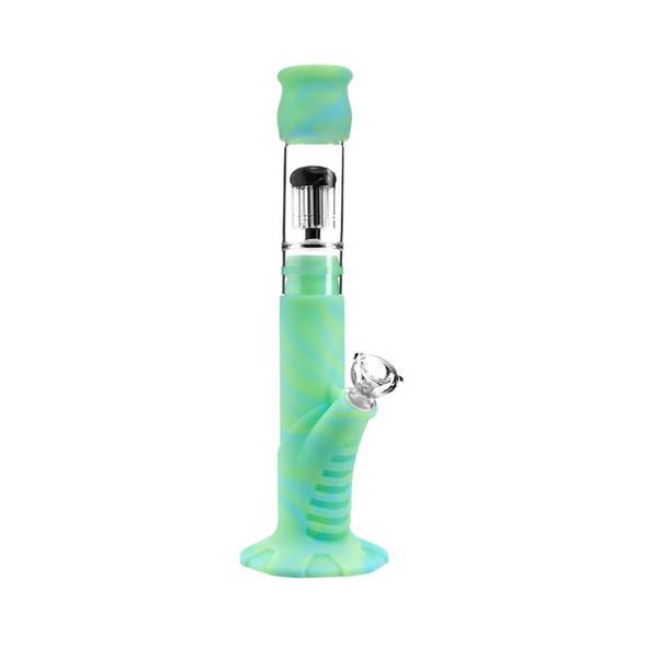  15" Indestructible Silicone Glass Hybrid Bong with Glass Tree Percolator Glow in Dark 