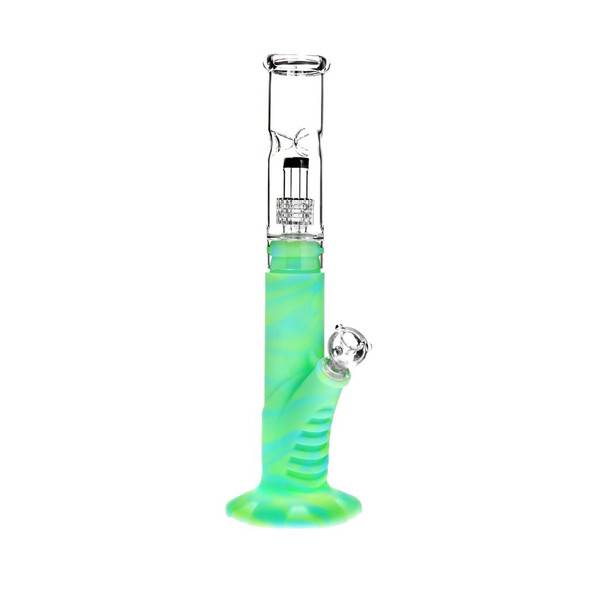  15" Indestructible Silicone Glass Hybrid Bong with Matrix Percolator Glow in the Dark 