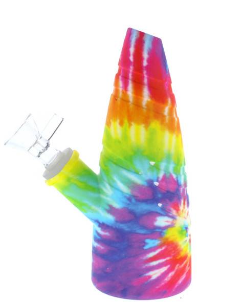  7" Tie Dye Swirl Pattern Cone Design Silicone Bong 