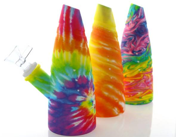  7" Tie Dye Swirl Pattern Cone Design Silicone Bong 