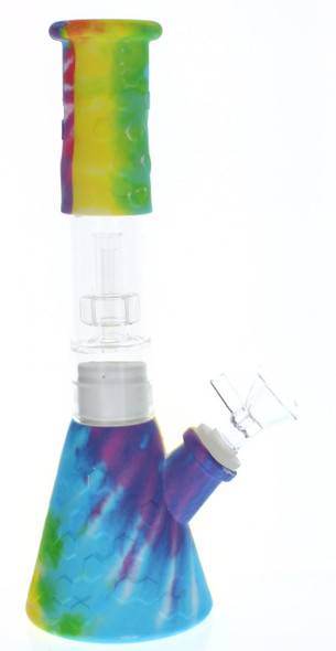  10.5" Tie Dye Swirl Honeycomb Pattern Showerhead Perc Silicone Bong 