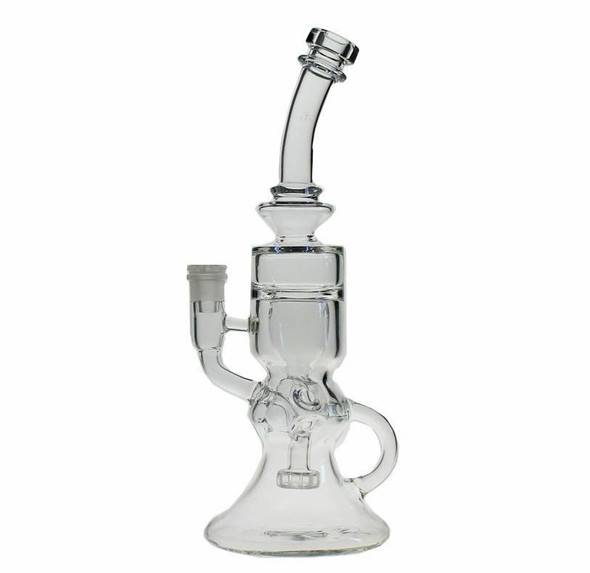 High Five 9" Clear FTK Recycler Glass Water Pipe: Cloud Cover Glass