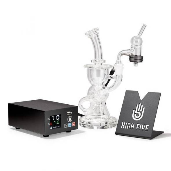 High Five LCD Enail Starter Kit: Cloud Cover FTK Recycler Rig w/ Quartz Bucket 25mm E-Banger Dab Kit