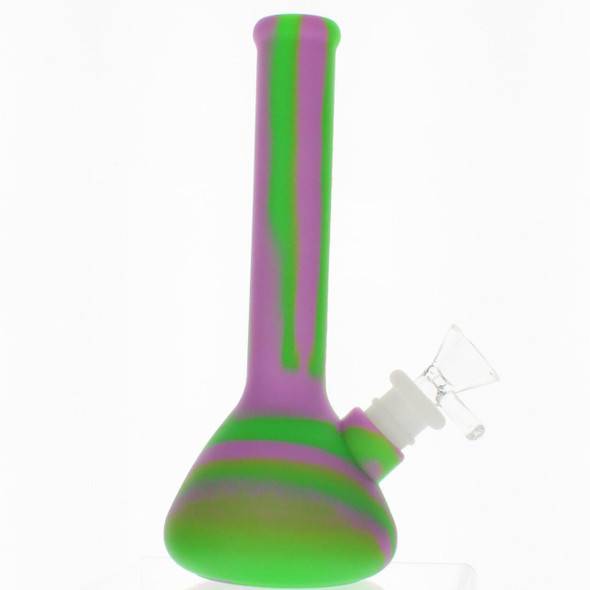  8" Silicone Beaker Bong Purple and Green 