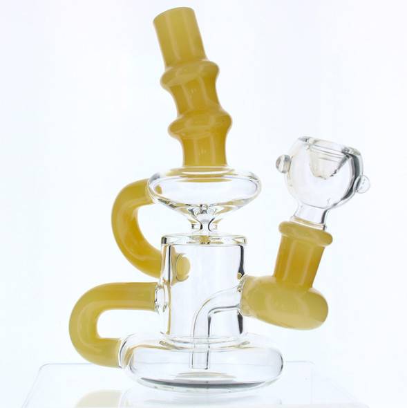  6" Mini Klein Recycler Dab Rig with 14mm Male 90 Degree Banger 25mm Dia - Yellow 