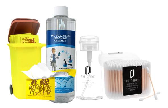 Enail Dab Cleaning Kit - Intro: ISO Basin, 200 Cotton Swabs, Iso-Shine Cleaner, Trash Bin Storage and Terp Wipes