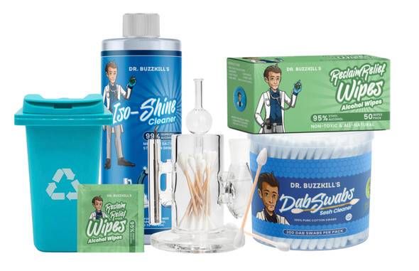 Enail Dab Cleaning Kit - Connoisseur: Glass V2 ISO Jar, 200 Cotton Swabs, Iso-shine Cleaner, Trash Bin Storage and Terp Wipes