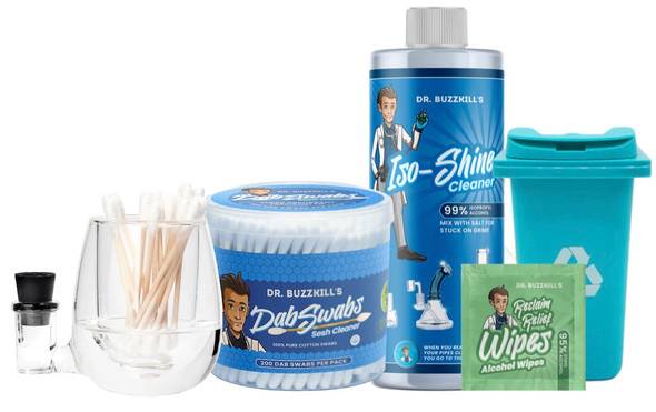 Enail Dab Cleaning Kit - Pro: Glass ISO Jar, 200 Cotton Swabs, Iso-shine Cleaner, Trash Bin and Dab Wipes 40 count