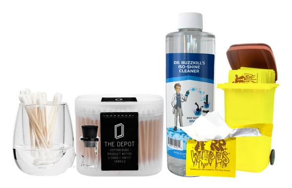 Enail Dab Cleaning Kit - Pro: Glass ISO Jar, 200 Cotton Swabs, Iso-shine Cleaner, Trash Bin and Dab Wipes 40 count Enail Dab Cleaning Kit - Pro: Glass ISO Jar, 200 Cotton Swabs, Iso-shine Cleaner, Trash Bin and Dab Wipes 40 count