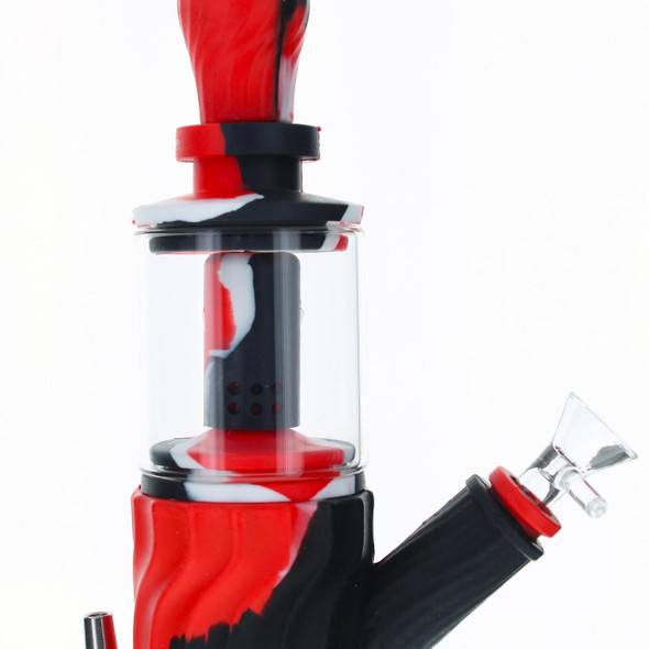 VapeBrat 11" 4 in 1 Silicone Glass Hybrid Water Pipe, Nectar Collector, & Mini Rig - Red, White & Black 