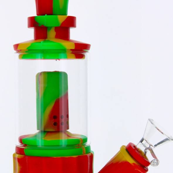 VapeBrat 11" 4 in 1 Silicone Glass Hybrid Water Pipe, Nectar Collector, & Mini Rig - Rasta 