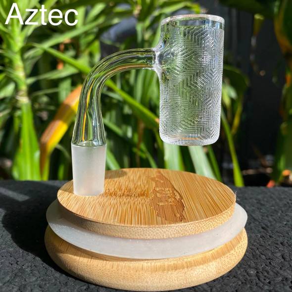 Long Island Quartz Aztec Etched Beveled Edge Quartz Banger: 14mm Male 90 Degree 