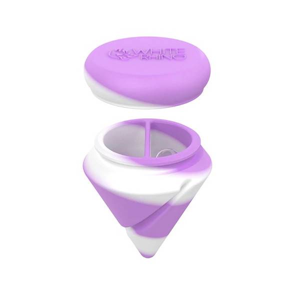 White Rhino Silicone Diamond Spinner Carb Cap: Wax Jar + Terp Pearl - Glow Purple and White