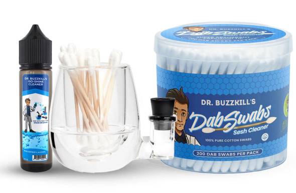  Enail Dab Cleaning Kit - Starter: Glass V1 ISO Jar, 200 Cotton Swabs and Iso-Shine Cleaner 