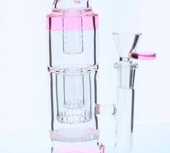 Topoo 10" Straight Double Perc Ice Bong - Pink 