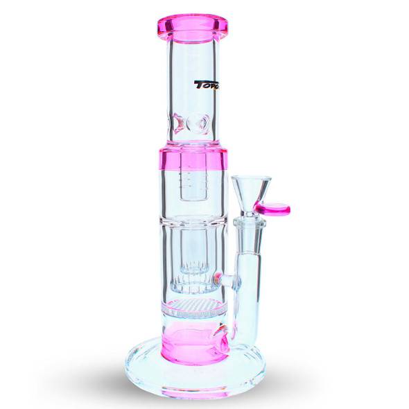 Topoo 10" Straight Double Perc Ice Bong - Pink 