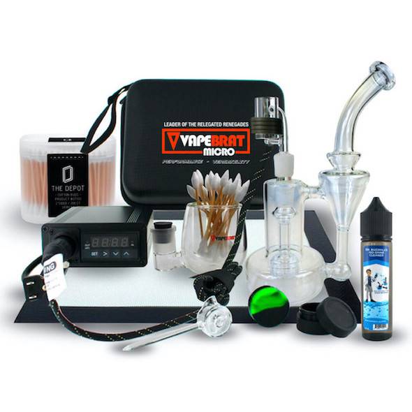 VapeBrat Copa Enail Starter Kit: Sidecar Recycler Rig with Quartz Bucket 20mm and Enail Dab Cleaning Kit