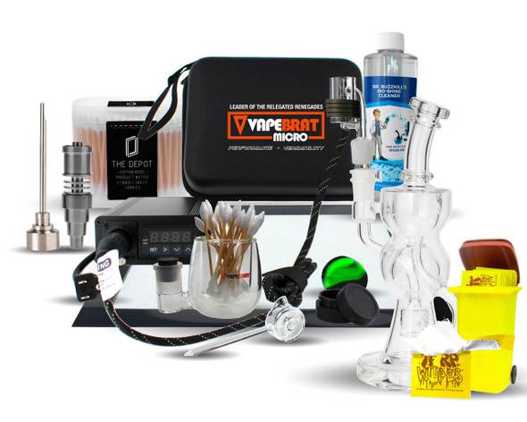 VapeBrat Dos Enail Starter Kit: FTK Recycler Rig with Quartz Bucket Titanium Nail and Enail Dab Cleaning Kit