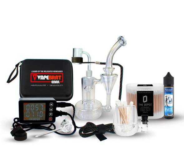 VapeBrat Enail Dab Kit VapeBrat Copa Pro LCD Enail with Recycler Rig 20mm Quartz Banger and Dab Cleaning Kit 