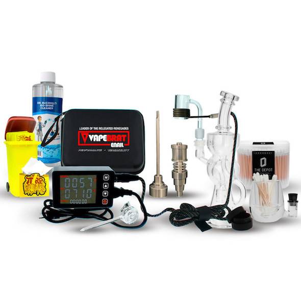 VapeBrat Best Enail Kit - VapeBrat Dos Pro 20mm LCD E Nail with Recycler Dab Rig and Cleaning Kit