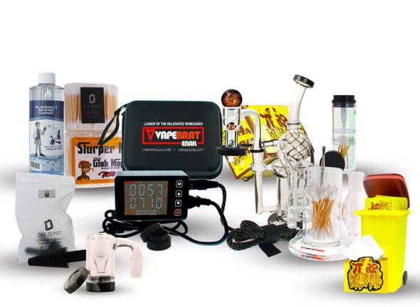 VapeBrat Quartz Enail Kit - VapeBrat LCD 30mm Terp Slurper E Nail with Recycler Dab Rig and Cleaning Kit 