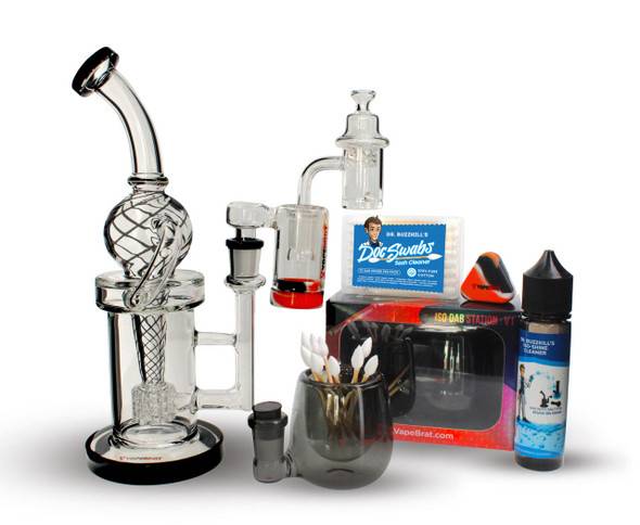 VapeBrat Dab Rig Kit - VapeBrat Swirl Recycler Dab Rig Kit with Quartz Banger, Reclaim Catcher Cleaning Kit 