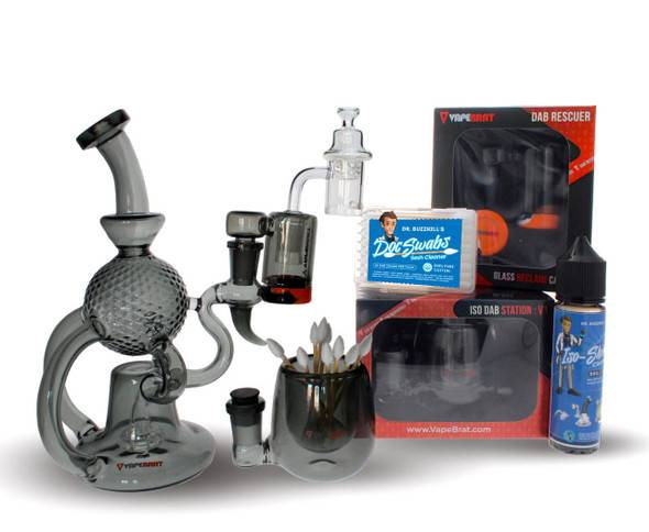 VapeBrat Dab Rig Kit - VapeBrat Dual Uptake Recycler Dab Rig Kit with Quartz Banger, Reclaim Catcher Cleaning Kit 