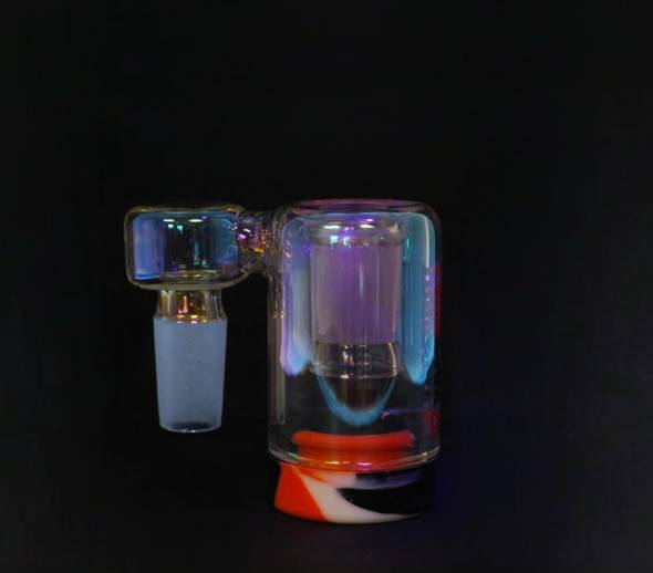 VapeBrat Iridescent Glass Reclaim Catcher: 14mm Male 90 Degree Sidecar 