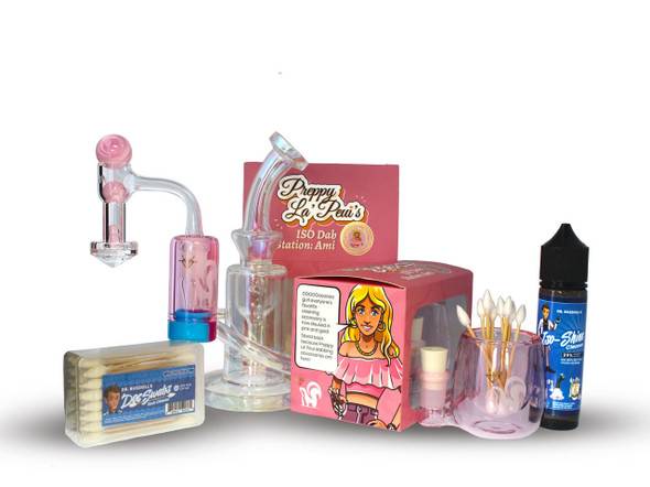 Preppy La Peui Pink Dab Rig Kit: Preppy La Peui Rainbow Dab Rig Kit with Terp Slurper, Pink Reclaim Catcher Cleaning Kit 