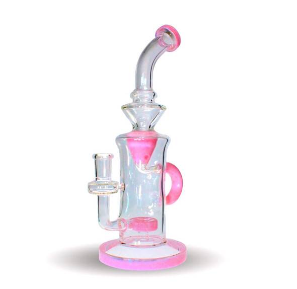  Recycler Dab Rig: 12" Curved Neck - Milky Pink 