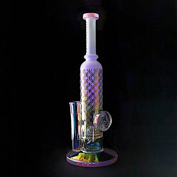 ILLUMINATI: Pink Sacred Geometry Iridescent Glass Dab Rig