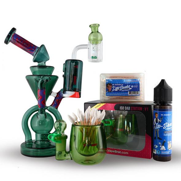 Dab Rig Kit - VapeBrat Wig Wag Green Recycler with Banger, Dab Catcher, and Cleaning Kit