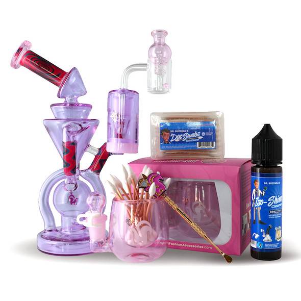 Dab Rig Kit - VapeBrat Wig Wag Purple Recycler with Banger, Dab Catcher, and Cleaning Kit