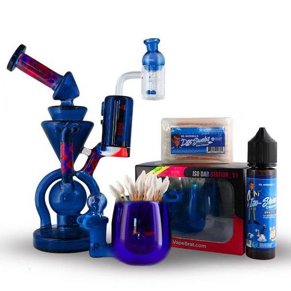 Full Dab Rig Kit - Blue Recycler with Quartz Banger, Dab Catcher, and Cleaning Kit