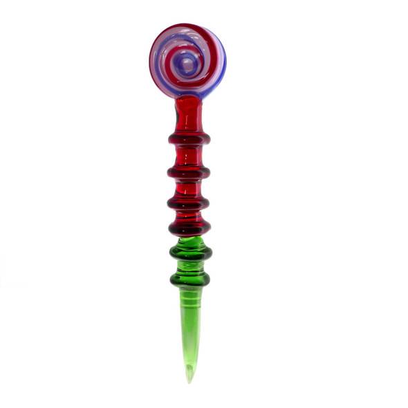 Glass Dab Tool - Swirl Flat Cap: Rainbow Dabbing Tool